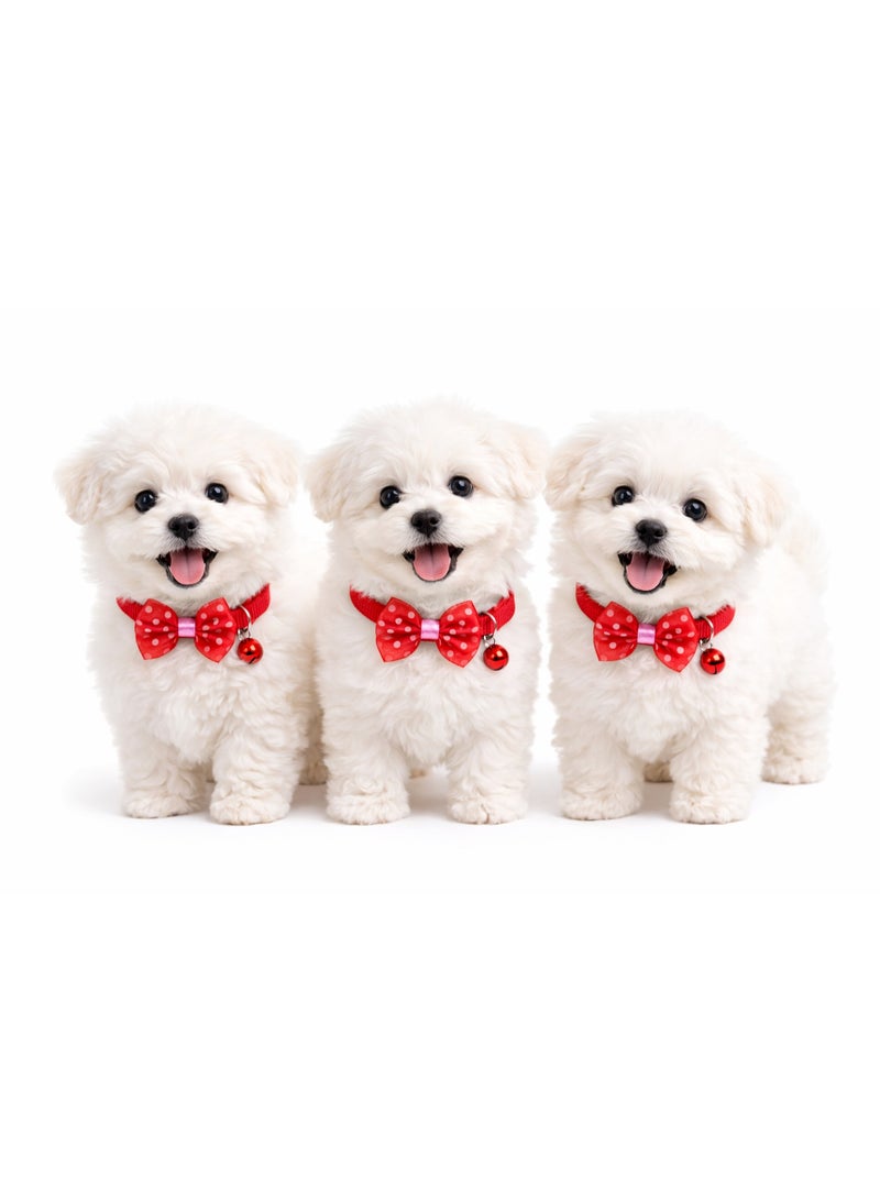 Petto Adjustable Red Dot Print Bowknot Pet Collar with Bell – Cute Necklace for Small Dogs - Image 3